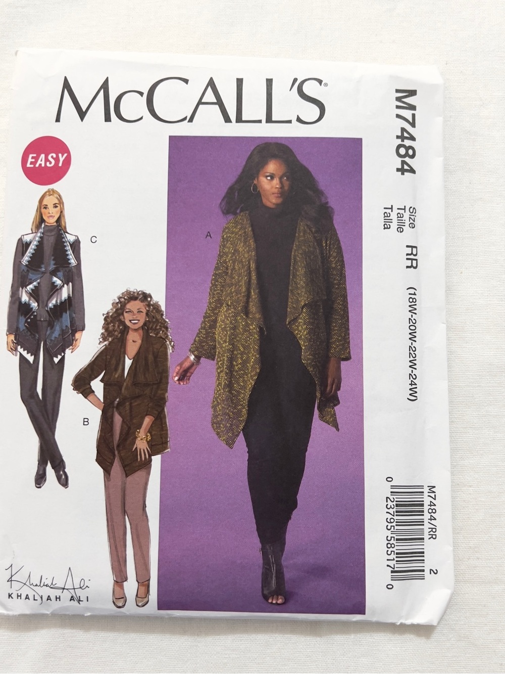 McCall’s M7484 Sewing Pattern | Plus Size Cardigan Vest Drape Front Jacket